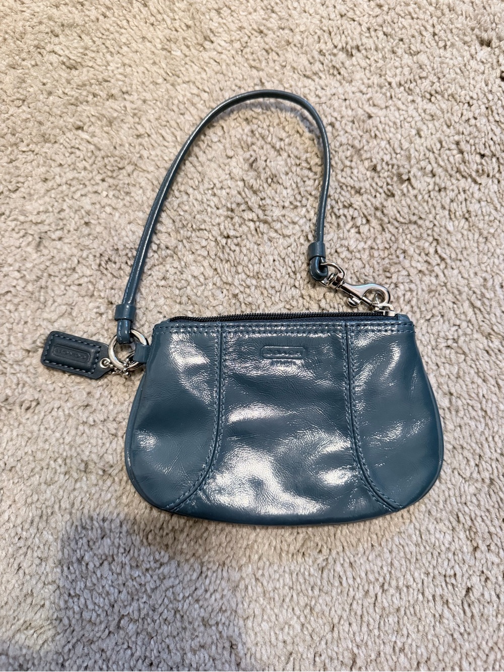 Coach Teal Patent Leather Wristlet